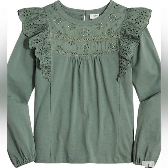J. Crew Tops - *NWT* J. Crew Long Sleeve Eyelet Ruffle Top in Topiary